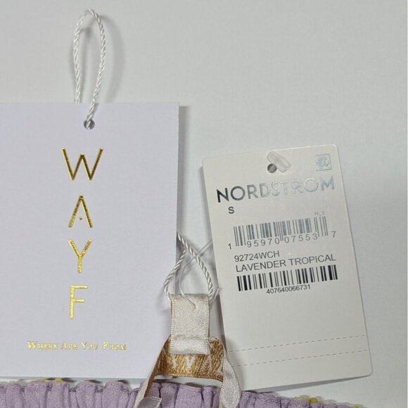 WAYF Dress Mabel Lavender Tropical Halter Coquette Ruffle Smocked Party Lined S - Picture 6 of 15